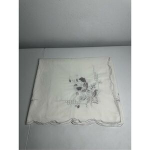 Vintage Embroidered Tablecloth White Gray Size 80” X 68” See Description